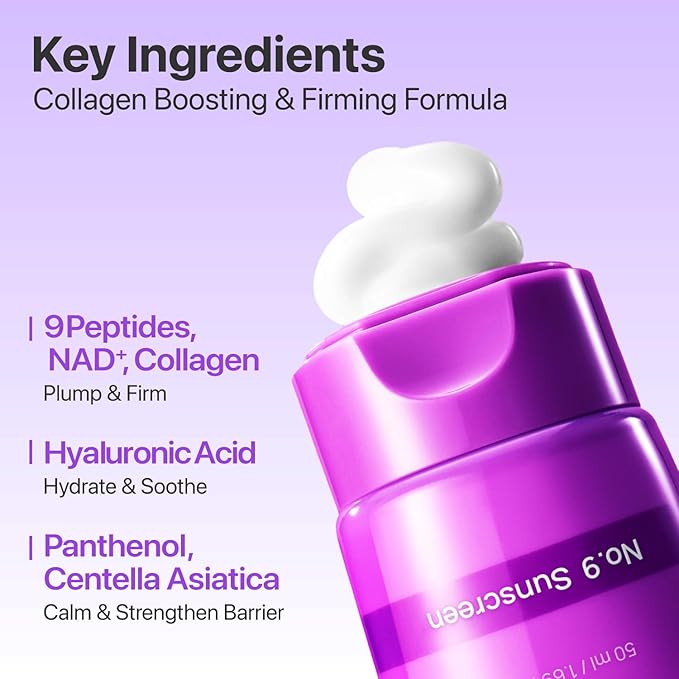 numbuzin No.9 Sunscreen | Super Defense Glow Sunscreen | Broad Spectrum SPF 50 | For All Skin Types & Skin Tones | Glowing, Dewy Finish, Water-Resistant | No White Cast, Korean Skincare | 1.69 fl. oz.