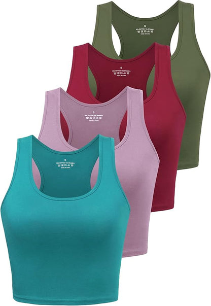 Porvike Sports Crop Tank Tops for Women Cropped Workout Tops Racerback Running Yoga Tanks Cotton Sleeveless Gym Shirts 3 Pack