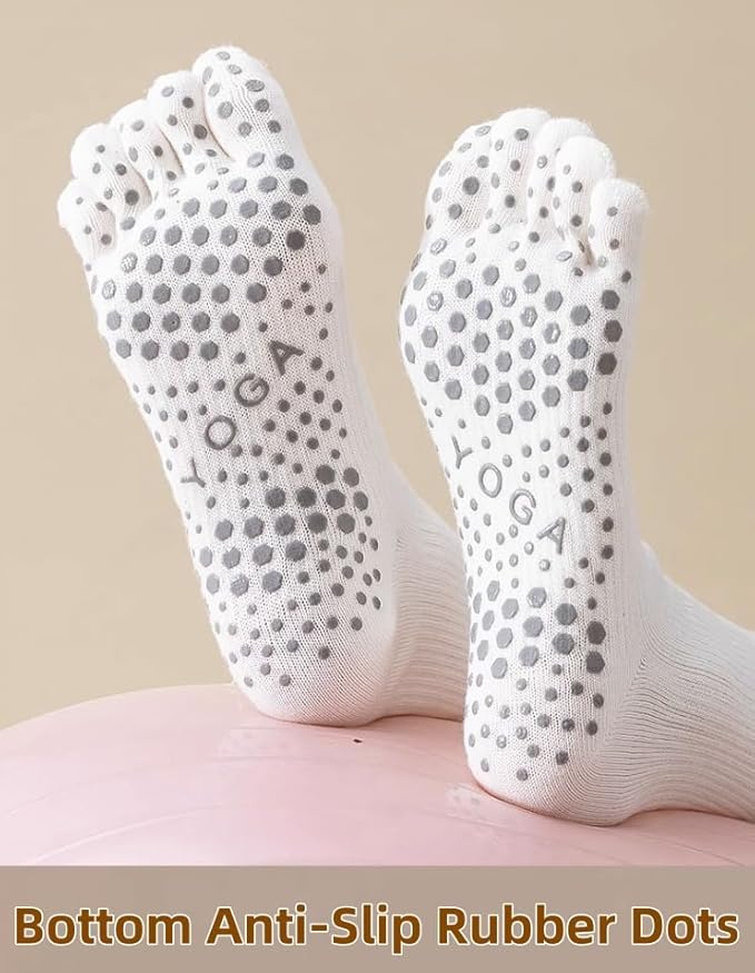 2 Pairs Anti-Slip Toe Socks No Show for Women, Warm Athletic Socks for Yoga, Fitness, Mid-Calf Compression Socks