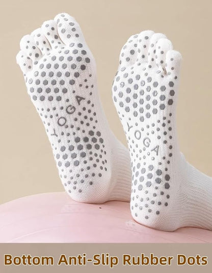 2 Pairs Anti-Slip Toe Socks No Show for Women, Warm Athletic Socks for Yoga, Fitness, Mid-Calf Compression Socks