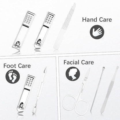 Silver Manicure Set, Nail Clipper Set 7 in 1 Manicure Kit Stainless Steel Nail Clipper Kit Pedicure Kit Portable Nail Grooming Kit Fingernail Toenail Clippers for Men Husband Boyfriend Women