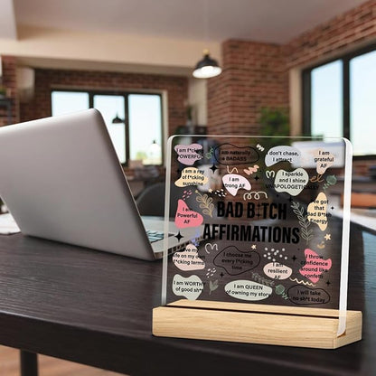 Positive Affirmation Gifts for Women, Humorous Inspirational Self Love Gifts for Women, Daily Reminder Desk Decor, Funny Affirmation Acrylic Desk Plaque Sign Decor 4 x 4 Inches