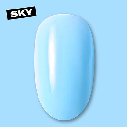 Short Baby Blue Press On Nails - Hard Candy Glue On Nails | Short Round False Nails with Real Light Blue Polish | 24 Nail Kit in 12 Sizes, Strong Glue & Reusable Travel Case Included.
