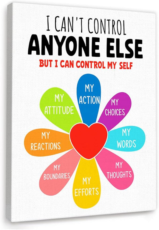 YEOION Mental Health Wall Decor,I Can't Control Anyone Else Wall Art Canvas Frame Print for Mental Health Therapy Office School Counselor Calming Corner Wall Decor