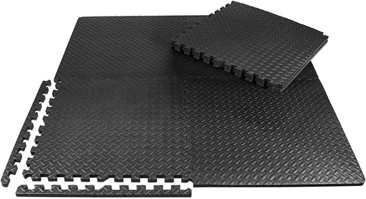 WF Athletic Supply Puzzle Exercise Mat, EVA Foam Interlocking Tiles with Border, 1/2" Thickness Interlocking Soft Foam Puzzle Play Mats for Home Gym, Garage & Kids’ Playroom