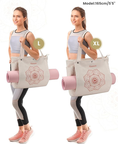 Gonex Yoga Mat Bag, Yoga Gym Bag Tote Bag with Multi Pockets For Women Men, Canvas Yoga Mat Carrier Take in Out Mat Easily For Pilates Travel Workout Office