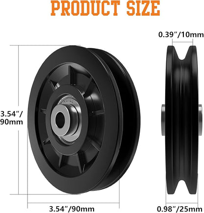 90mm/3.5" Nylon Bearing Gym Pulley Wheel, Universal Exercise Replacement Pulleys for Home Gym Equipment Parts, Cable Machine Accessories, Garage Door Pulley System