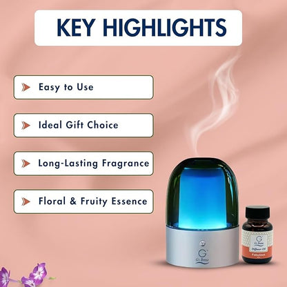 G's Breeze Smart Aroma Diffuser with 60ml Fabulous Scent Refill – Bluetooth & Wi-Fi App Control - LED Lighting, Adjustable Intensity - Long-Lasting Elegant Floral Fragrance for Home or Office