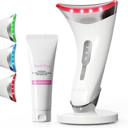 Red Light Therapy for Face and Neck, Renewal Face Lift Device with Vibration Tech, 3 in 1 Face Massager Tool with Thermals, True Beauty Glow Facial Sculptor for Wrinkles, Double Chin
