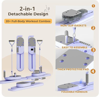 Newly Designed Pilates Reformer Set with 20+ Workouts, Pilates Reformer Board for Home, Pilates Board - Beginner Friendly Fitness Equipment