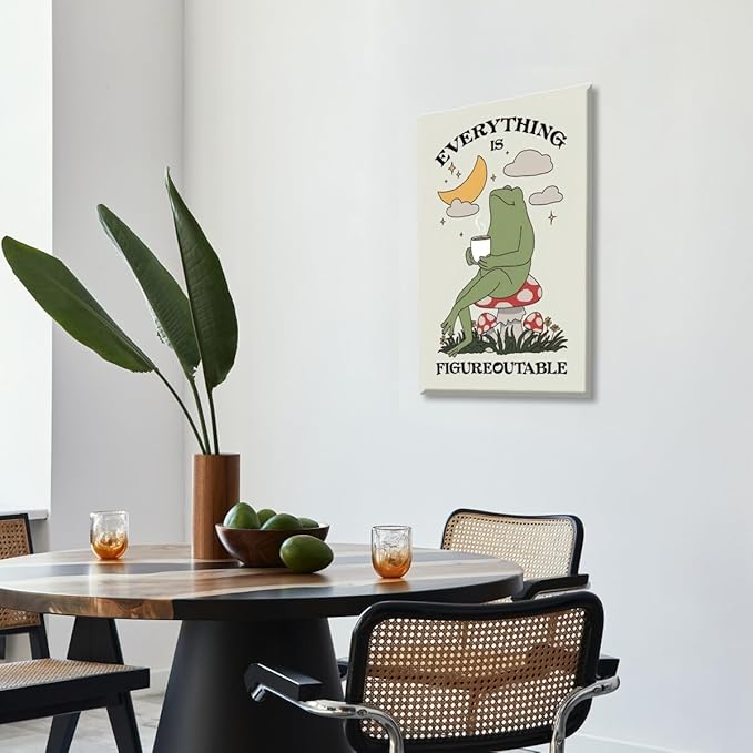 Everything is Figureoutable Motivational Canvas Wall Art Print Frog with Coffee Quote Inspirational Art Poster Mental Health Home Office Affirmation Wall Decor Minimalist Picture 16x24inch Unframed