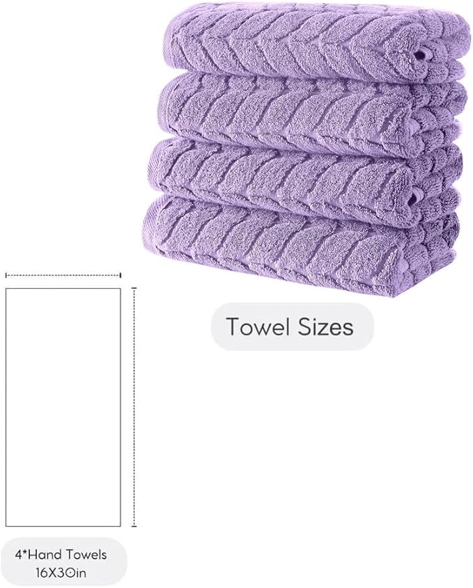 BAGNO MILANO Turkish Bath Towels, Soft Plush Jacquard Luxury Bath Towels, Quick Dry Towel Set (Lavender, 4 Pcs Hand Towel Set)