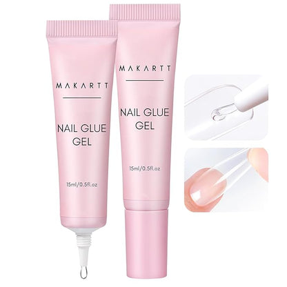 Makartt Gel Nail Glue for Press On Nails - 3D Gel Nail Art, 30ml Super Strong 3 in 1 Solid Nail Glue Gels for False Nail Tips, Long Lasting Manicure Bond, Curing Needed, Pack of 2