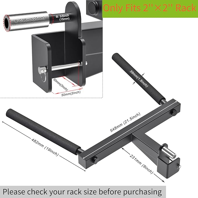 Kipika Y-Shaped Dip Bar for Power Cage with 5/8" or 1" Hole - Dip Bar Attachments for Home Gym - Heavy Duty Power Rack Attachments - Squat Rack Accessories for Strength Training