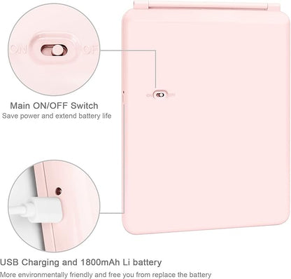 deweisn Folding Travel Mirror Lighted Makeup Mirror with 72 LEDs 3 Colors Light Modes, USB Rechargable, Portable, Ultra Thin, CompactVanity Mirror with Touch Screen Dimming for Cosmetic (Pink)