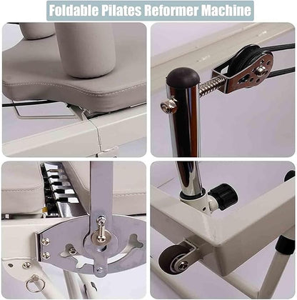 Foldable Reformer Pilates Machine, Yoga Workout Indoor Pilates Exercise Equipment, for Home Gym, Multifunction Portable Adjustable Reformer, Compact Training Weight,Off White