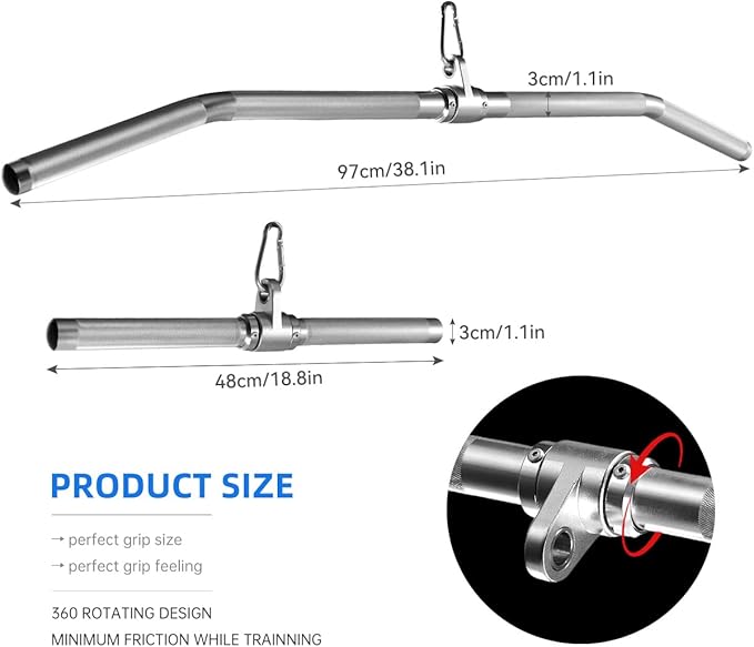 Cable Machine Attachment, lat pull down bar, Lightweigh Aluminum Tricep Straight Bar, V Bar, LAT Pulldown Attachments, gym attachments for cable machine, Accessories Load 1000lbs