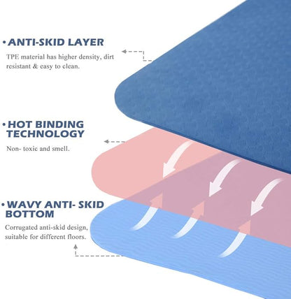 Yoga Mat Non Slip, Pilates Fitness Mats, Eco Friendly, Anti-Tear 1/4" Thick Yoga Mats for Women, Exercise Mats for Home Workout with Carrying Sling and Storage Bag