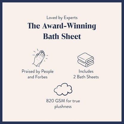 Brooklinen Super-Plush Turkish Cotton Bath Sheets Set of 2 Cotton, 820 GSM, Highly Absorbent, Machine Washable, Perfect for Home & Bathroom (40" x 65", White)