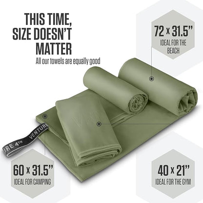 VENTURE 4TH Quick Dry Towel. Microfiber Travel Towel Ideal for Camping, Hiking, Backpacking, Gym. Lightweight & Fast Drying Travel Towels for Body. Compact & Easy to Pack - Army Green Medium