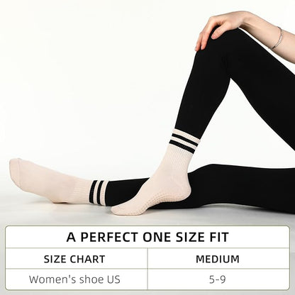 Jeyiour 4 Pairs Womens Pilates Socks with Grip Long Non Slip Yoga Crew Socks for Barre Hospital Home Workout