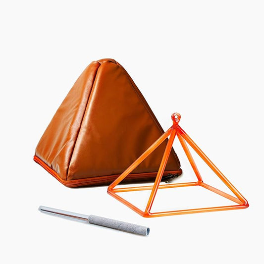 TOPFUND 7" Orange Crystal Singing Pyramid Sound Therapy Instrument with Carrying Case and Quartz Suede Mallet