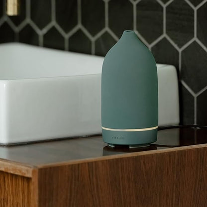 Vitruvi Stone Diffuser, Ceramic Ultrasonic Essential Oil Diffuser for Aromatherapy | Ceramic, Home Decor | Sea, 90ml Capacity