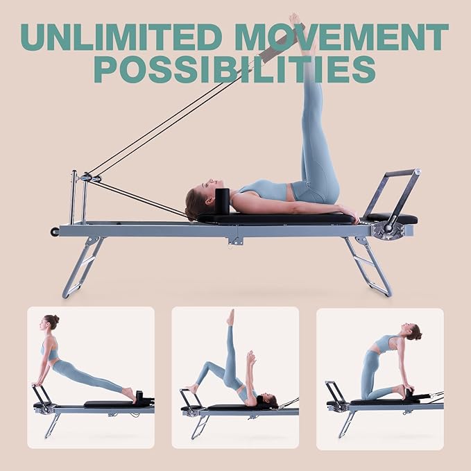 ARKANTOS Pilates Reformer Machine Foldable, Reformer Pilates Equipment for Gym Workout and Home Use, Suitable for Intermediate and Beginners Users