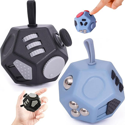 Hand-Held Fidget Dodecagon, 12-Side Fidget Toys Cube for Stress & Anxiety Relief, Pocket-Sized Sensory Toy for Adults, Kids with Autism to Improve Focus, Audible Silent Switchable Blocks