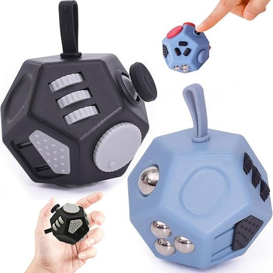 Hand-Held Fidget Dodecagon, 12-Side Fidget Toys Cube for Stress & Anxiety Relief, Pocket-Sized Sensory Toy for Adults, Kids with Autism to Improve Focus, Audible Silent Switchable Blocks