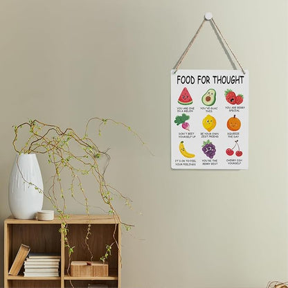 Rustic Food For Thought Mental Health Awareness Therapy Counselling Office Posters Psychologist Gift Wood Decor Sign Positive Affirmations Wall Decor for Consultation Room Bedroom Dining Room