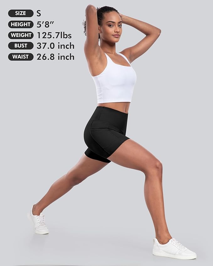 CHRLEISURE Womens Biker Yoga Shorts with Pockets: High Waisted Tummy Control Spandex Workout Athletic Gym Shorts 4 Packs