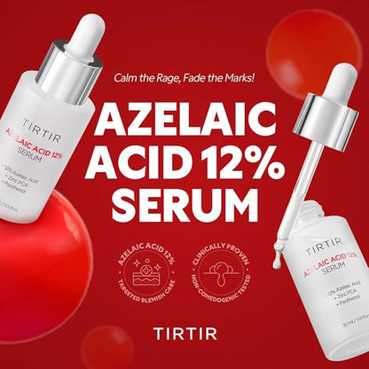 TIRTIR Azelaic Acid 12% Serum for Blemish-Prone Skin - Lightweight Hydrating Formula with Zinc PCA & Hyal-ZIP, Non-Comedogenic, Fragrance-Free, 30ml / 1.01 Fl Oz
