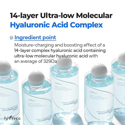 ISNTREE Ultra-Low Molecular Hyaluronic Acid Toner 300ml, 10.14 fl.oz | Korean Skincare | Quick Absorbing | Deep Hydration & Skin Smoothing | Vegan & Fragrance-Free