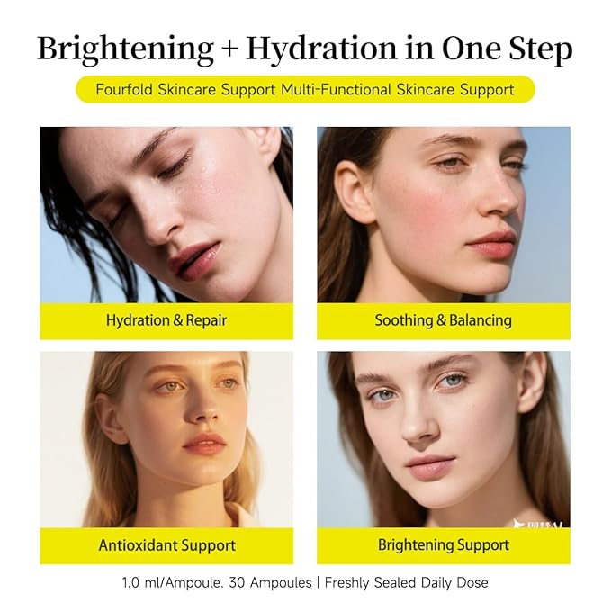 Vitamin C Face Serum with Glutathione, 4D Hyaluronic Acid & Aloe Vera – Lightweight Brightening & Hydrating Ampoule for Daily Skincare, Dark Spots, Sensitive Skin Friendly - 15 Ampoules (1ml each)
