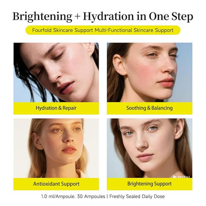 Vitamin C Face Serum with Glutathione, 4D Hyaluronic Acid & Aloe Vera – Lightweight Brightening & Hydrating Ampoule for Daily Skincare, Dark Spots, Sensitive Skin Friendly - 15 Ampoules (1ml each)