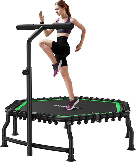 ANCHEER 50" Rebounder Trampoline for Adults- 2025 Foldable Mini Trampoline with Bar- Exercise Trampoline for Adults, Max Load 560lbs, for Indoor/Garden Workout