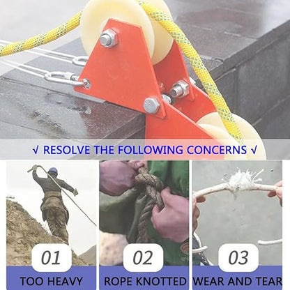 90 Degree Angle Lifting Pulley System Roof Top, Rope Block and Tackle Pulley System for Lifting Heavy Objects, Material Handling and Moving Lifting System with Hooks