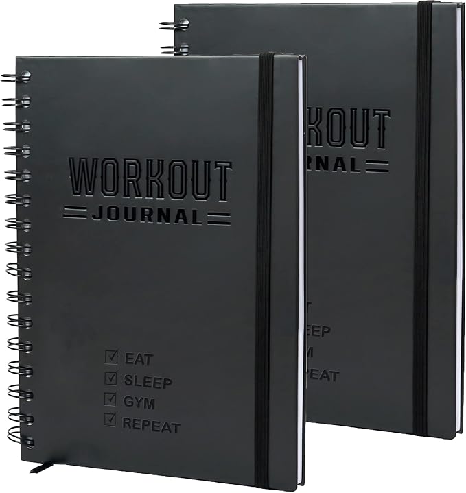Hardcover Fitness Planner Workout Journal for Men & Women - A5 Sturdy Fitness Log Book to Track Gym & Home Workouts - Separately Packaged 2 Pieces