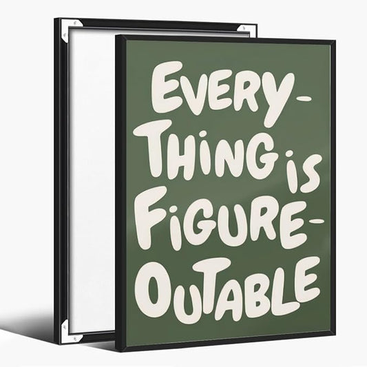 Everything is Figureoutable Motivational Canvas Wall Art Print Uplifting Quote Inspirational Art Poster Green Office Affirmation Wall Decor Minimalist Picture Painting Home Decor 12x18inch black framed
