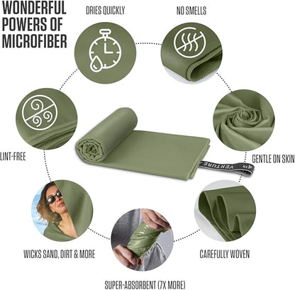 VENTURE 4TH Quick Dry Towel. Microfiber Travel Towel Ideal for Camping, Hiking, Backpacking, Gym. Lightweight & Fast Drying Travel Towels for Body. Compact & Easy to Pack - Army Green Medium