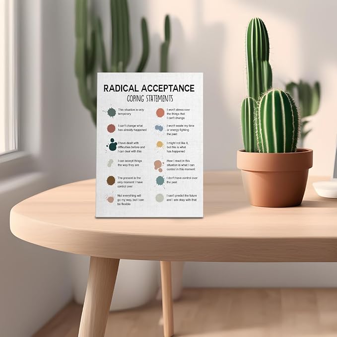 Radical Acceptance Canvas Wall Art - Mental Health Posters & DBT Poster - Therapist Office Decor 8x10 inch