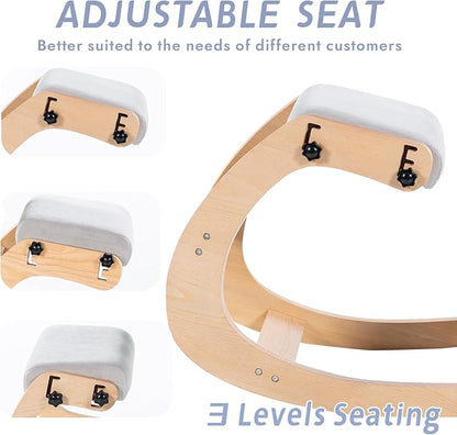 Ergonomic Office Kneeling Chair,Wooden Posture Knee Desk Chair for Work,Yoga Rocking Chairs for Relieve Back Pain,Kneel Adjustable Chair for Gaming,Home