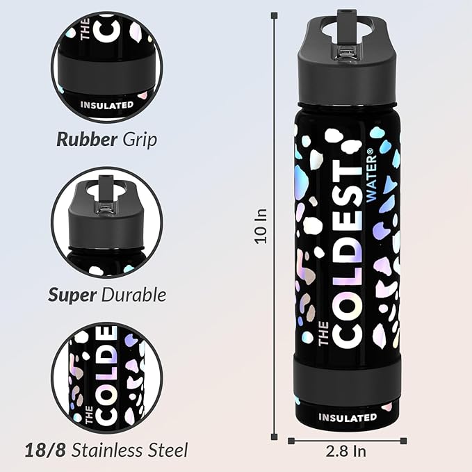 Coldest Insulated Water Bottle with Straw Lid - Stainless Steel Metal Insulated Bottle for Men & Women (Moonlight Leopard, 24 oz)