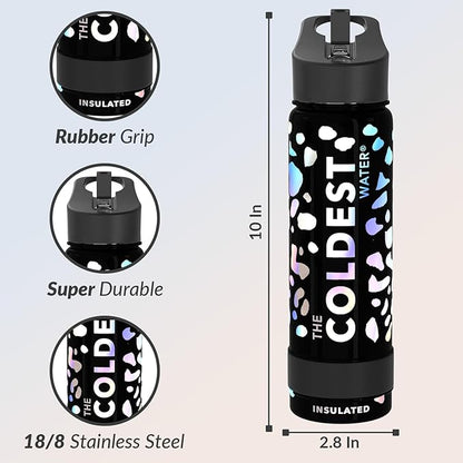 Coldest Insulated Water Bottle with Straw Lid - Stainless Steel Metal Insulated Bottle for Men & Women (Moonlight Leopard, 24 oz)