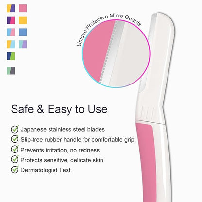 Face Razors for Women, Dermaplane Razor for Women Face, Eyebrow Razor, Dermaplaning Tool, Skin Safe Microblades, Peach Fuzz Remover (9ct, Pearl Blush)