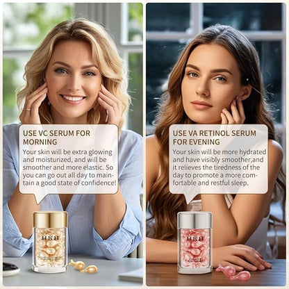 Retinol Anti-Aging Serum for Face (30 Capsules) – Vitamin C & Retinol Night Treatment, Collagen Boosting Wrinkle Repair, Firming & Hydrating Skin, Travel-Friendly, Smooth & Radiant Skin for Women