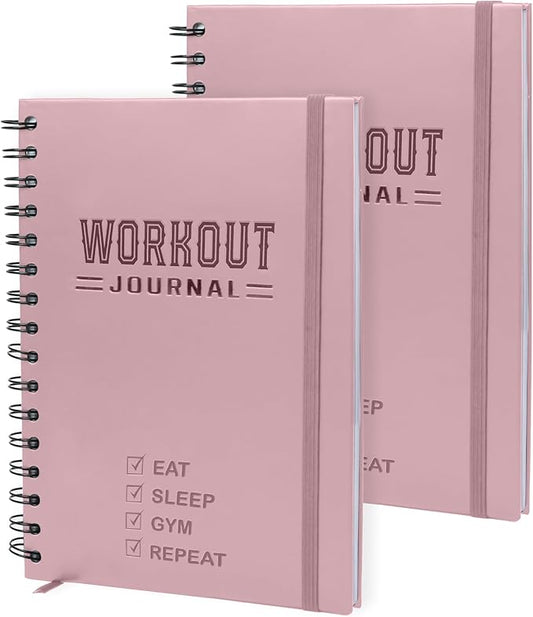 Hardcover Fitness Planner Workout Journal for Women & Men - Undated A5 Sturdy Fitness Log Book to Track Gym & Home Workouts - Pink Separately Packaged 2 Pieces