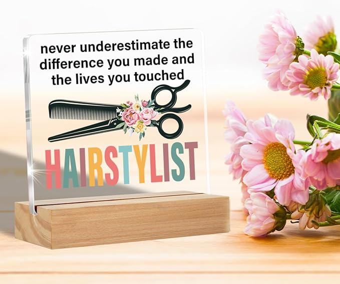 Hairstylist Gifts Hairdresser Gifts for Women, Retirement Gifts Thank You Gifts for Hair Stylist Hairdressers Hairstylist Never Underestimate the Difference Acrylic Desk Plaque Sign Salon Decor