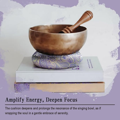 Singing Bowl Cushion for Tibetan Singing Bowls, Handmade Silk Brocade Round Cushion Pillow for Sound Healing and Crystal Sound Bowls Accessories(Violet,6.7 Inch)